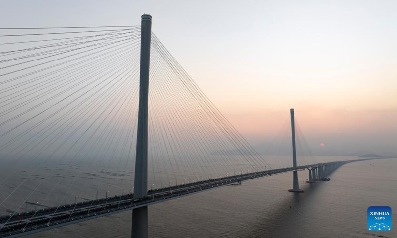 A drone photo taken on Dec. 7, 2024 shows a view of the Huangmao Sea Channel Bridge in south China's Guangdong Province. The bridge is scheduled to open to traffic in December. Photo: Xinhua