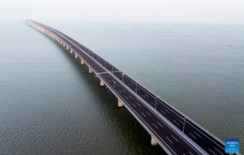 A drone photo taken on Dec. 7, 2024 shows a view of the Huangmao Sea Channel Bridge in south China's Guangdong Province. The bridge is scheduled to open to traffic in December. Photo: Xinhua