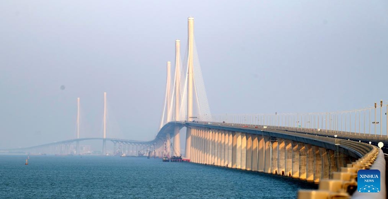 This photo taken on Dec. 7, 2024 shows a view of the Huangmao Sea Channel Bridge in south China's Guangdong Province. The bridge is scheduled to open to traffic in December. Photo: Xinhua