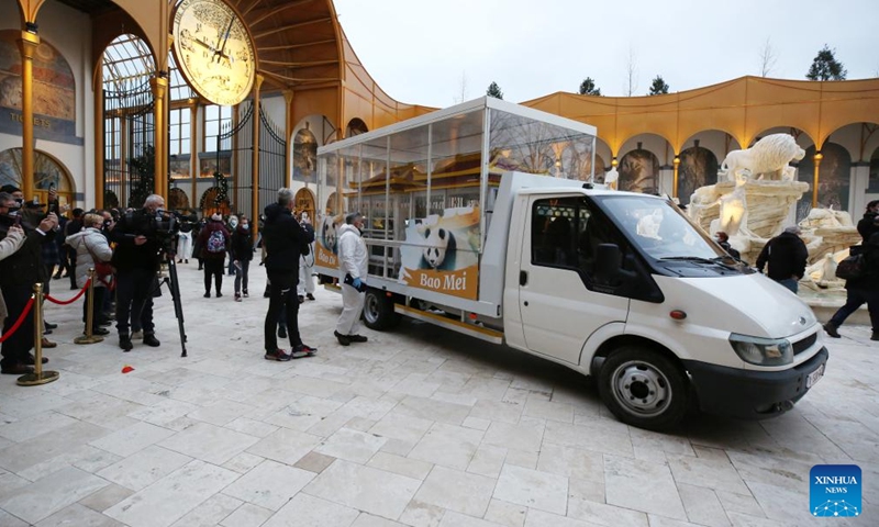 A vehicle transporting giant pandas Bao Di and Bao Mei leaves Pairi Daiza zoo in Brugelette, Belgium, Dec. 10, 2024. (Photo: Xinhua)