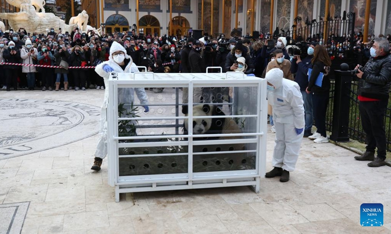 People bid farewell to pandas at Pairi Daiza zoo in Brugelette, Belgium, Dec. 10, 2024. (Photo: Xinhua)