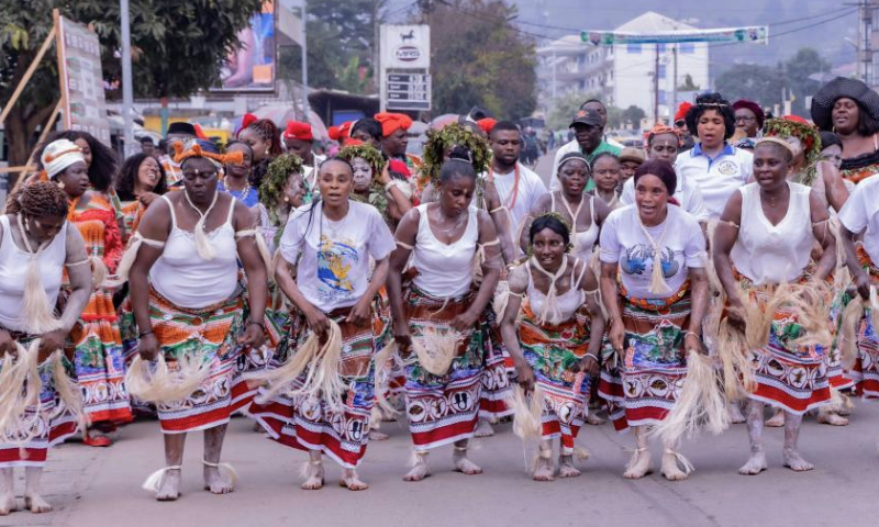 People dance at the South West Cultural Festival in Buea, Southwest Region, Cameroon, Dec. 15, 2024. (Photo by Muleng Timngum/Xinhua)