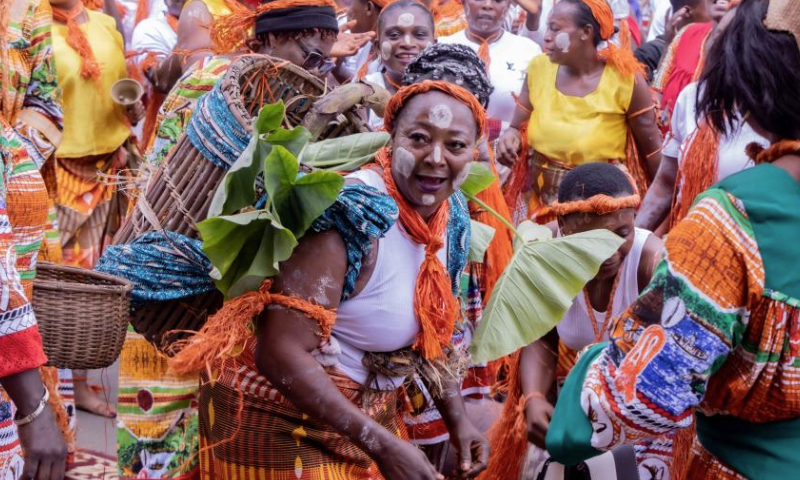 Dancers perform at the South West Cultural Festival in Buea, Southwest Region, Cameroon, Dec. 15, 2024. (Photo by Muleng Timngum/Xinhua)