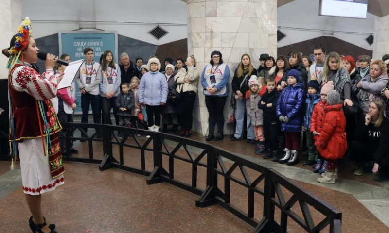 People enjoy a New Year musical concert held at a subway station in Kharkiv, Ukraine, on Dec. 11, 2024. (Photo by Peter Druk/Xinhua)