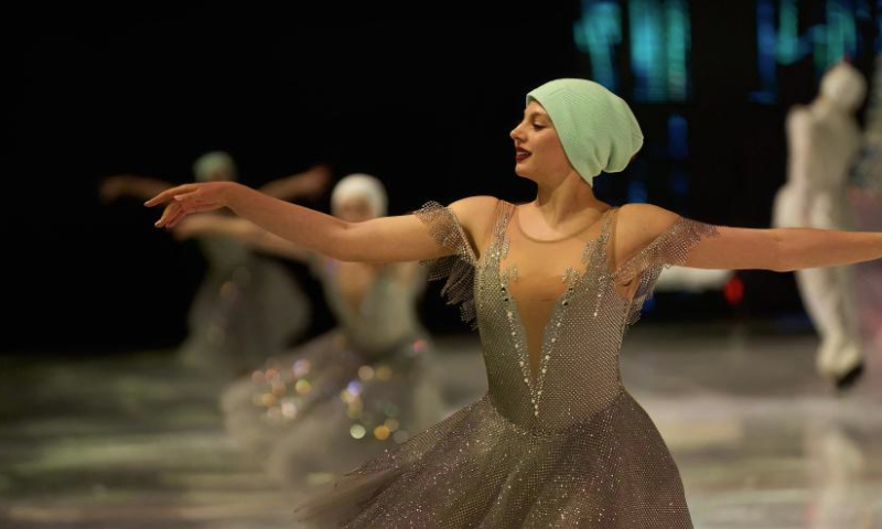 An actress performs in ice ballet play The Nutcracker in celebration of the upcoming New Year in Vladivostok, Russia, Dec. 22, 2024. (Photo by Guo Feizhou/Xinhua)