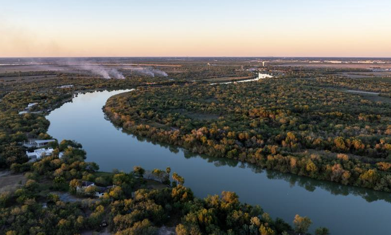 This aerial drone photo taken in the Mexican city of Reynosa on Dec. 11, 2024 shows a view of the Rio Grande. Reynosa is a border city in the Mexican state of Tamaulipas, located along the Rio Grande. (Xinhua/Li Muzi)