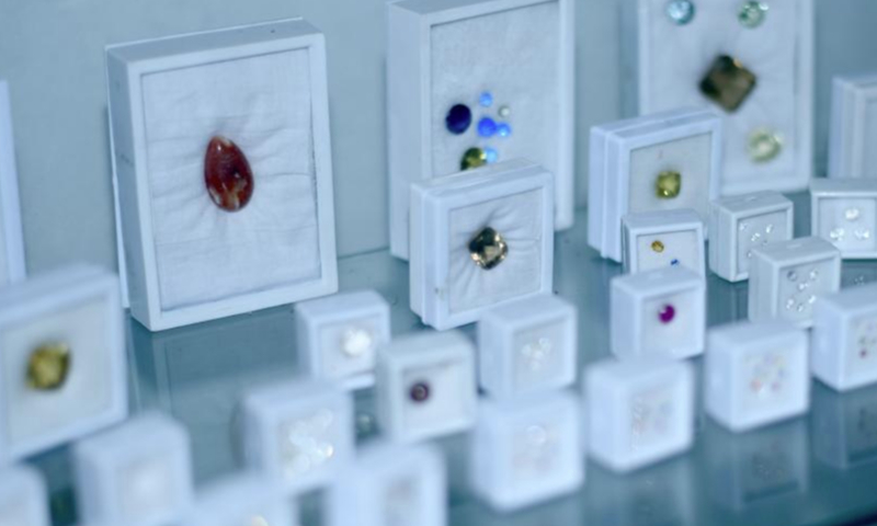 Gems are pictured in a store in Monaragala, Sri Lanka, on Dec. 19, 2024. Sri Lanka is rich in precious gems such as sapphires and rubies. (Photo by Gayan Sameera/Xinhua)