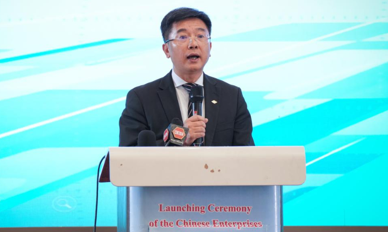 Liu Chenghui, chairman of the Kenya China Economic and Trade Association (KCETA) and deputy general manager of the China Road and Bridge Corporation Kenya Head Office, speaks during a launching ceremony of the Chinese Enterprises in Kenya Social Responsibility Report in Nairobi, Kenya, on Dec. 17, 2024. Kenya's quest for green development, modernization and skills upgrade has borne fruits, driven by the proactive involvement of Chinese firms operating in the country, according to a report launched Tuesday in Nairobi. In its fourth edition, the Corporate Social Responsibility (CSR) report compiled by the Kenya China Economic and Trade Association (KCETA) covering 2022-2023, said that these companies have rallied behind Kenya's long-term growth and transformation agenda. (Xinhua/Li Yahui)