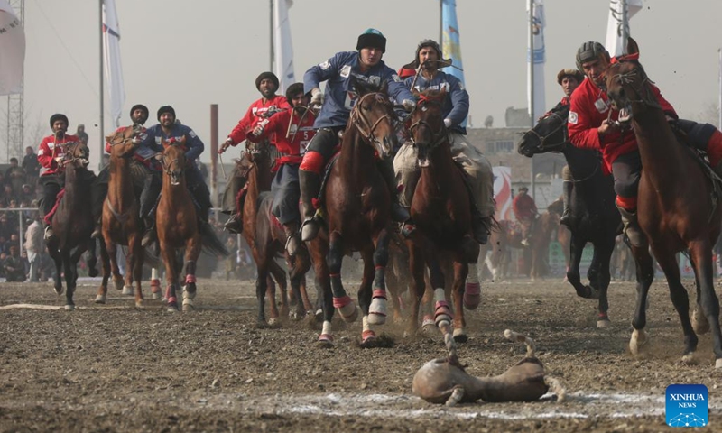 People participate in Afghanistan's traditional sport Buzkashi (goat grabbing) in Kabul, Afghanistan, on Dec. 11, 2024. (Photo: Xinhua)