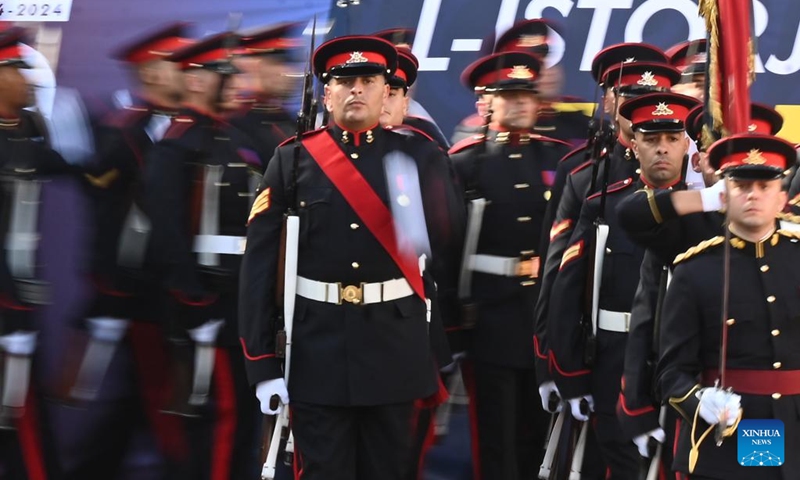 Soldiers of the Armed Forces of Malta attend a ceremonial parade in celebration of the 50th anniversary of the Republic of Malta in Valletta, Malta, on Dec. 13, 2024. (Photo: Xinhua)