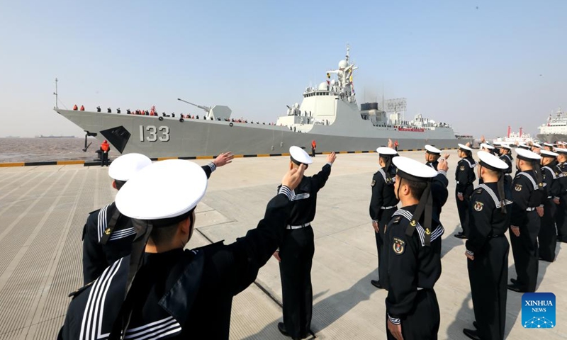 A farewell ceremony is held for a Chinese navy fleet at a port in Zhoushan, east China's Zhejiang Province, Dec. 15, 2024. A new fleet of the Chinese People's Liberation Army Navy set sail from a military port in Zhoushan, east China's Zhejiang Province on Sunday to take over an escort mission from the previous fleet in the Gulf of Aden and the waters off Somalia. (Photo by Han Lin/Xinhua)