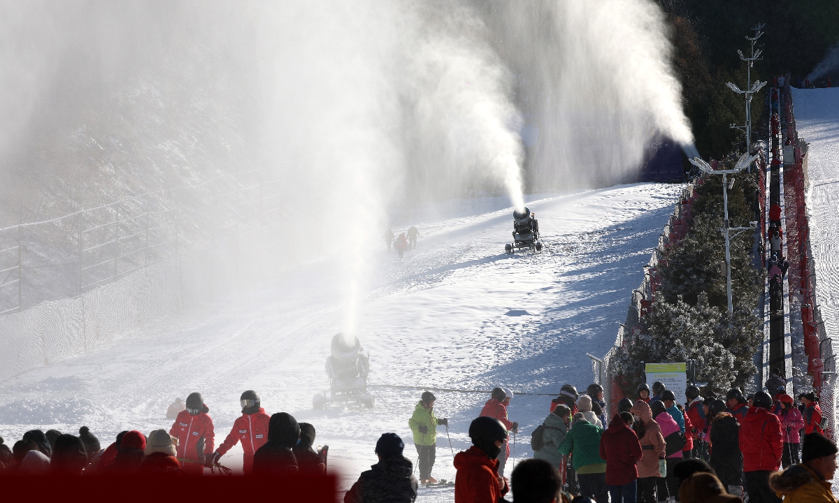 Snow-making equipment is working intensively at a ski resort in Shijiazhuang, North China's Hebei Province on December 18, 2024 to prepare for the ice and snow tourism season. Photo: VCG