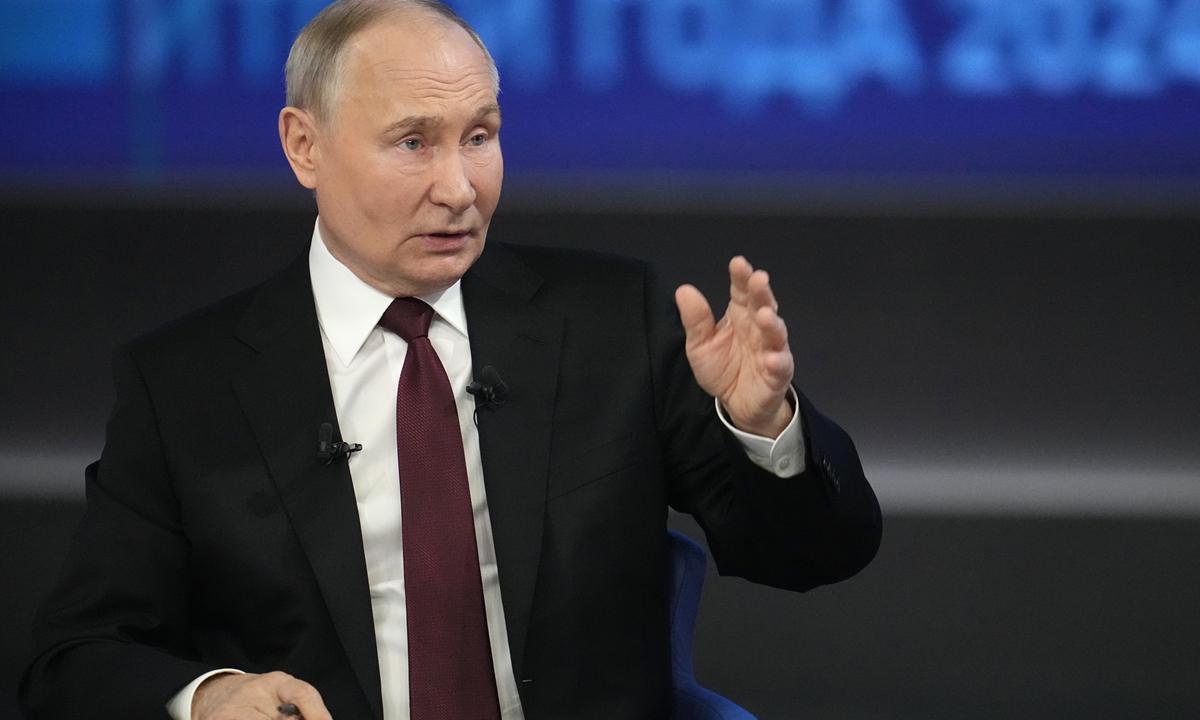 Russian President Vladimir Putin speaks during the annual 