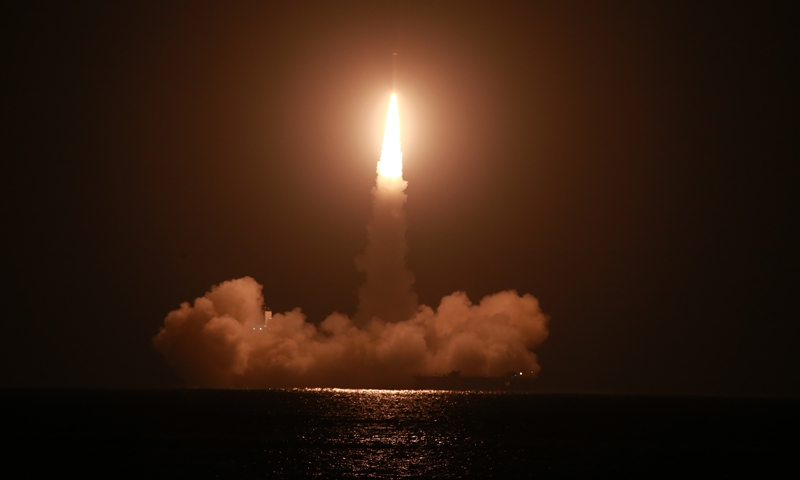 The Ceres-1 carrier rocket successfully takes off from the waters near East China's Shandong Province on December 19, 2024. The rocket delivered four Tianqi constellation satellites into their designated orbits at an altitude of 850 kilometers. Photo: VCG