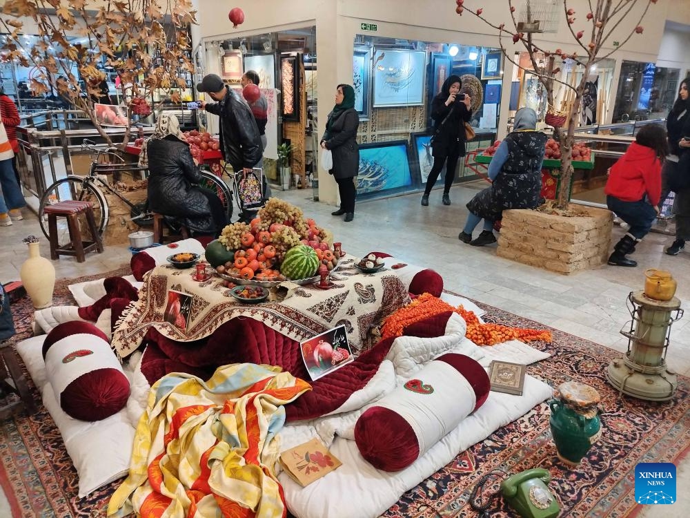 This photo taken on Dec. 20, 2024 shows decorations for Yalda Night at a shopping mall in Tehran, Iran. Yalda Night, which is one of the oldest traditions in Iran, is to celebrate with family the longest night of the year. (Xinhua/Shadati)