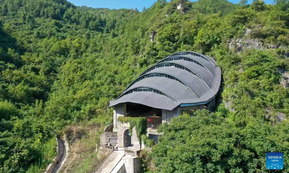 An aerial photo taken on August 16, 2023 shows the archaeological excavation area at the Longgupo Site in Wushan county, Southwest China's Chongqing Municipality. Photo: Xinhua