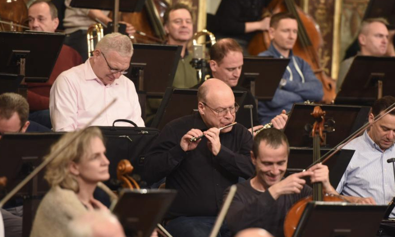 Members of the Vienna Philharmonic are seen at the rehearsal of the 2025 Vienna Philharmonic New Year's Concert in Vienna, Austria, Dec. 28, 2024. The 2025 Vienna Philharmonic New Year's Concert will be held here on Jan. 1, 2025. (Xinhua/He Canling)