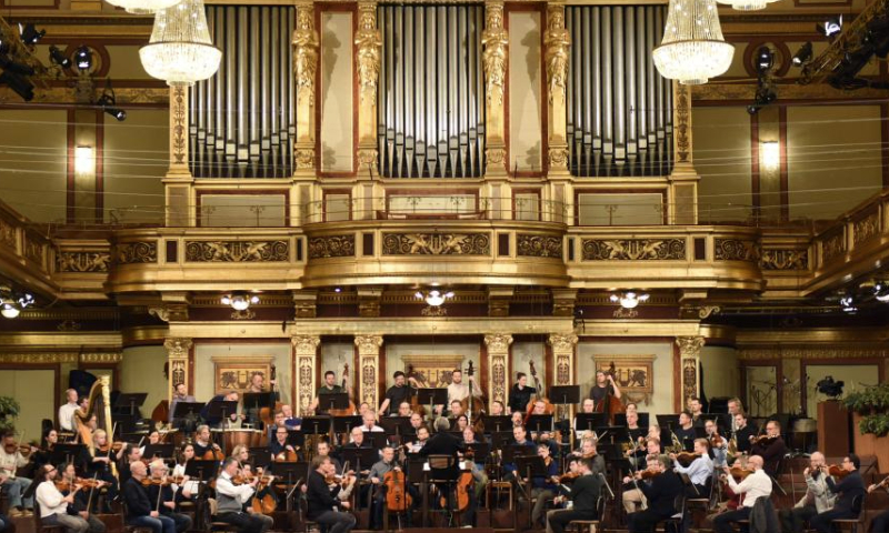 Members of the Vienna Philharmonic are seen at the rehearsal of the 2025 Vienna Philharmonic New Year's Concert in Vienna, Austria, Dec. 28, 2024. The 2025 Vienna Philharmonic New Year's Concert will be held here on Jan. 1, 2025. (Xinhua/He Canling)