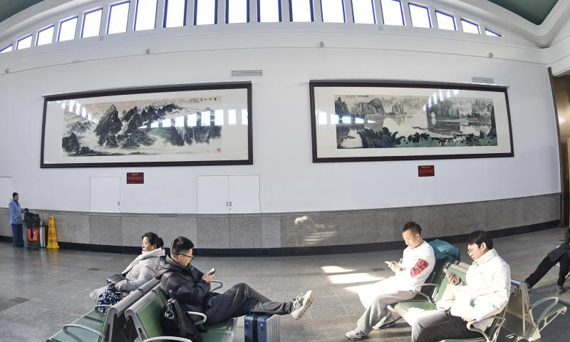 This photo taken on Dec. 18, 2024 shows paintings at Beijing Railway Station in Beijing, capital of China. (Xinhua/Li Xin)