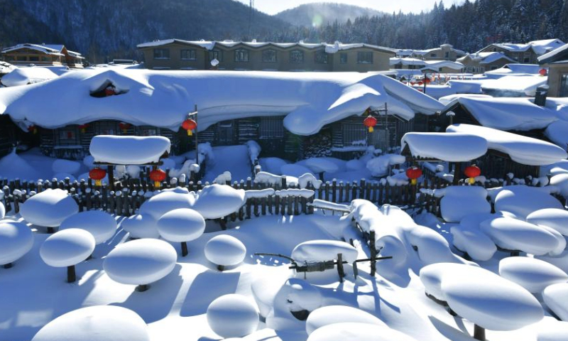 This photo taken on Dec. 24, 2024 shows the scenery at the China's Snow Town scenic spot in Mudanjiang, northeast China's Heilongjiang Province. (Photo by Wang Yanlong/Xinhua)