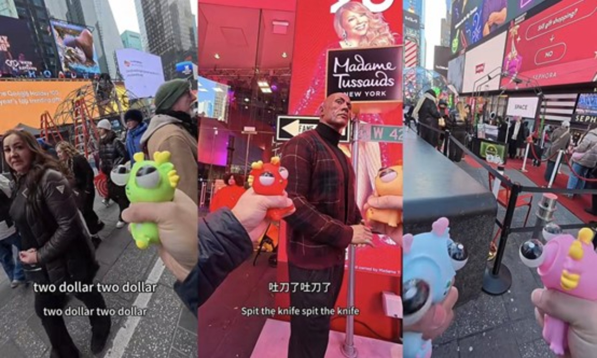 A Chinese internet celebrity sold toys produced in world's largest wholesale market for daily commodities Yiwu, East China's Zhejiang Province, using just a few simple English words, turning them into a best-seller. Photo: The Paper