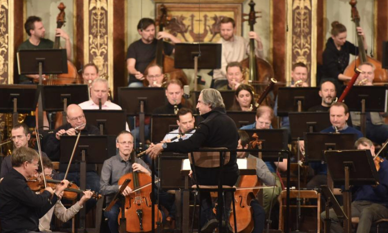 Members of the Vienna Philharmonic are seen at the rehearsal of the 2025 Vienna Philharmonic New Year's Concert in Vienna, Austria, Dec. 28, 2024. The 2025 Vienna Philharmonic New Year's Concert will be held here on Jan. 1, 2025. (Xinhua/He Canling)