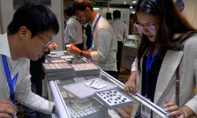 People visit FACETS Sri Lanka 2025, an international gem and jewellery exhibition, in Colombo, Sri Lanka, Jan. 4, 2025. The exhibition opened here Saturday. (Photo by Gayan Sameera/Xinhua)