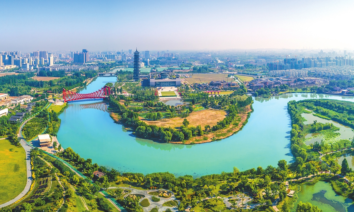 An aerial view of the Grand Canal in Yangzhou, East China's  Jiangsu Province Photo: VCG