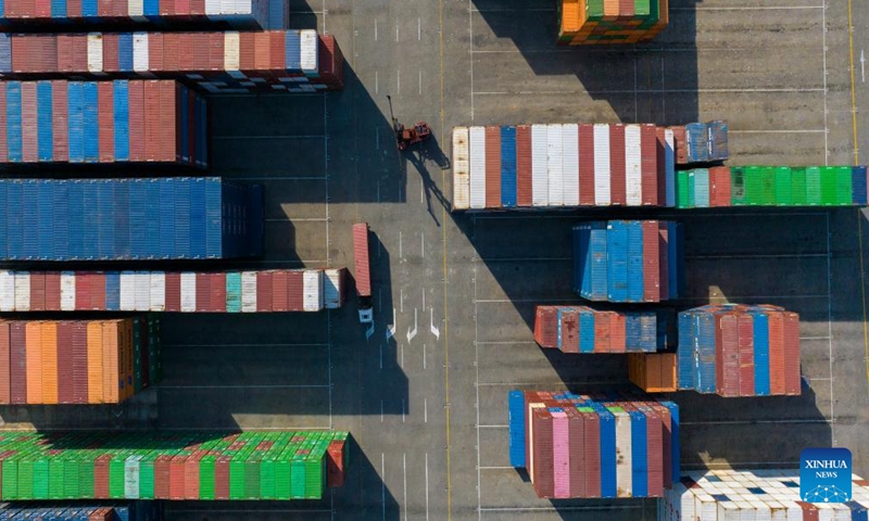 An aerial drone photo taken on Nov. 27, 2024 shows the containers terminal at a port in Shekou of Shenzhen, south China's Guangdong Province. (Xinhua/Mao Siqian)