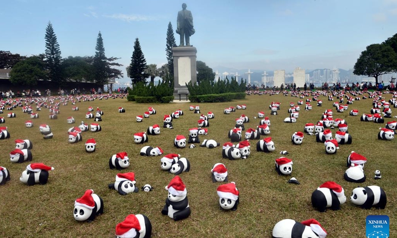 This photo taken on Dec. 25, 2024 shows giant panda sculptures at Sun Yat Sen Memorial Park in Hong Kong, south China. A theme exhibition featuring 2,500 giant panda sculptures was held here on Wednesday. (Xinhua/Lo Ping Fai)