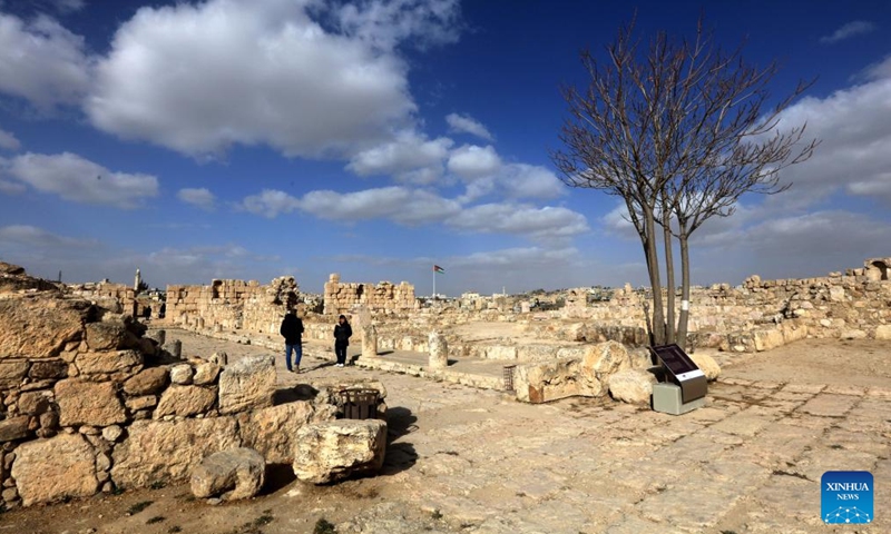 Tourists visit the Citadel archaeological site in Amman, capital of Jordan, Dec. 27, 2024. (Photo by Mohammad Abu Ghosh/Xinhua)