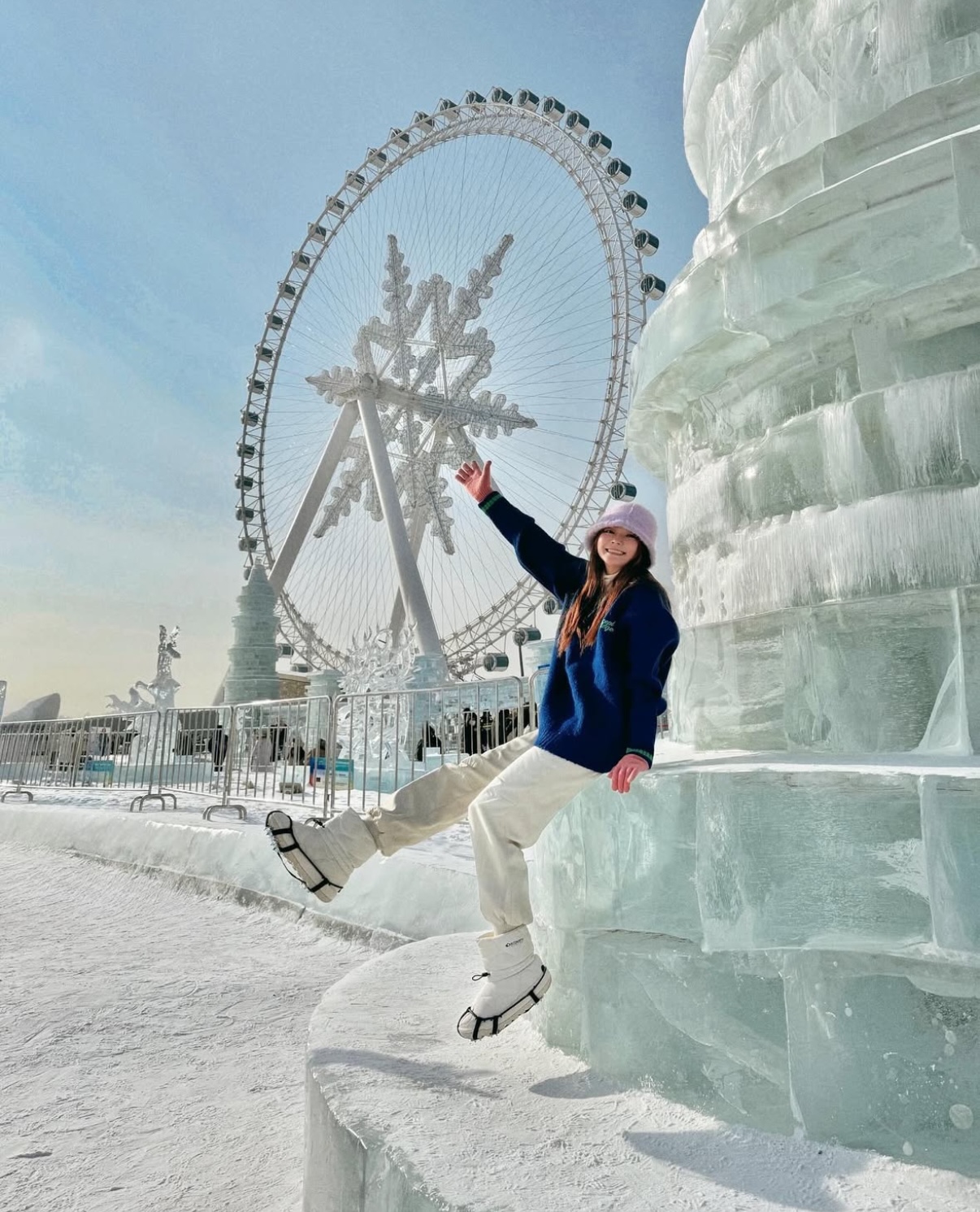 South Korean tourist Saea poses for a photo at an ice-themed park in Harbin, Northeast China's Heilongjiang Province. Photo: Courtesy of Saea