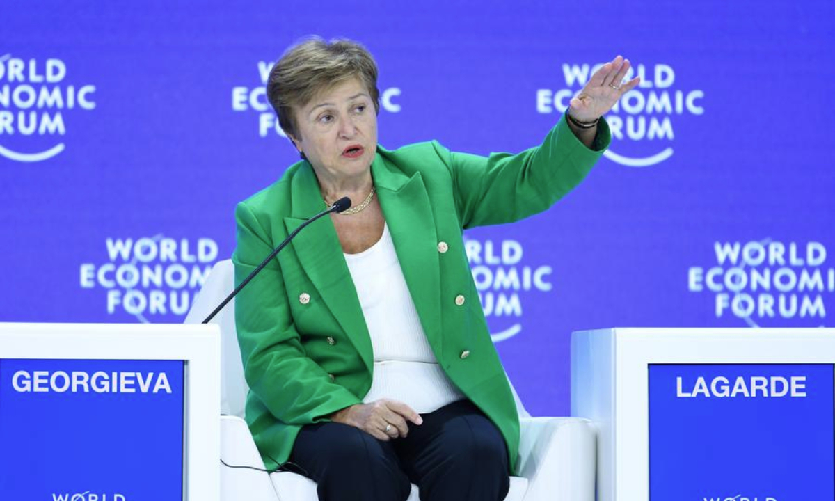 International Monetary Fund Managing Director Kristalina Georgieva speaks during the World Economic Forum (WEF) annual meeting in Davos, Switzerland, on Jan. 24, 2025.  (Xinhua/Lian Yi)