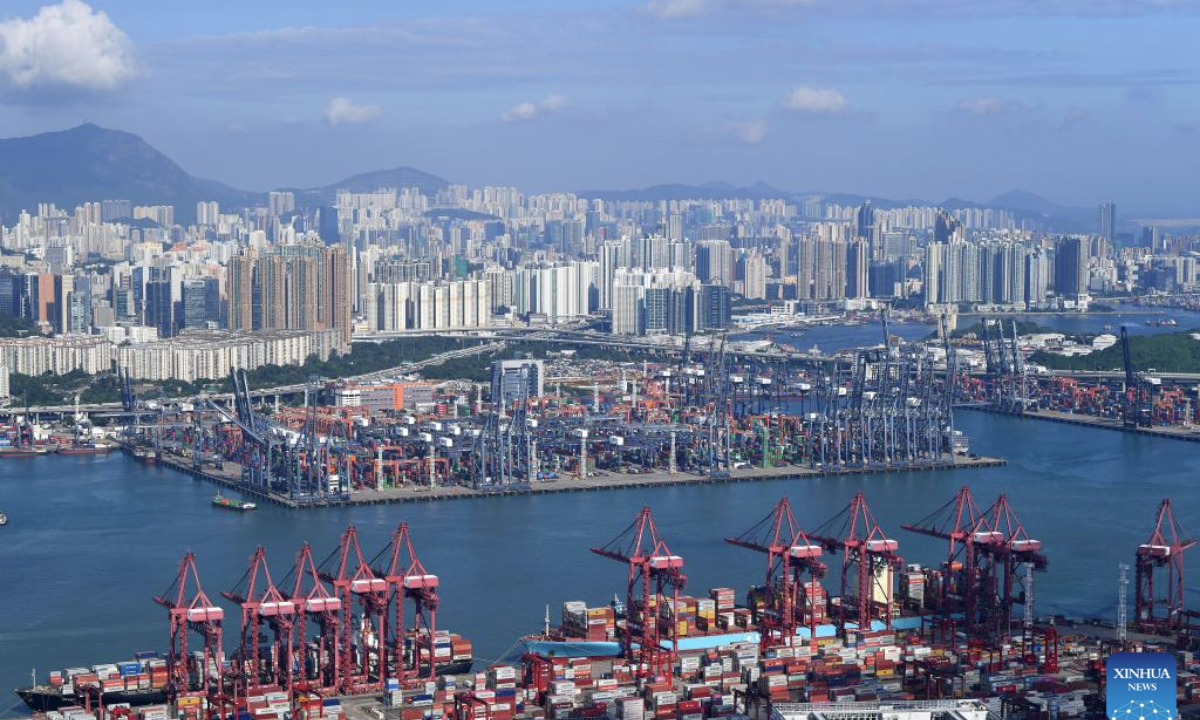 This photo taken on Sept. 17, 2024 shows a container terminal in Hong Kong, south China. (Xinhua/Chen Duo)