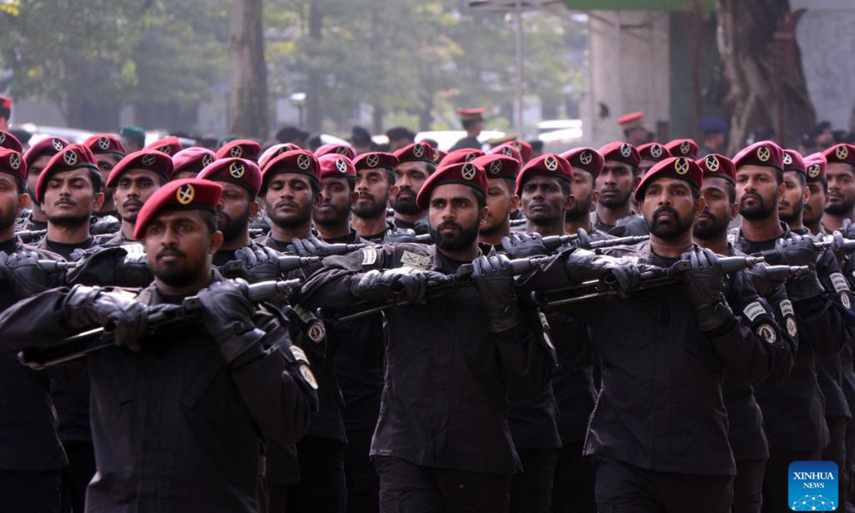 The Independence Day parade rehearsal is held in Colombo, Sri Lanka, Jan. 29, 2025. Sri Lanka will celebrate its 77th Independence Day on Feb 4. Photo:Xinhua