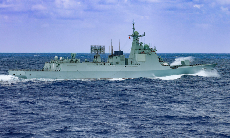 Type 052D guided-missile destroyer Lishui (Hull 157) attached to a flotilla under the Chinese PLA Navy maneuvers to the designated training area on November 11, 2024.  (eng.chinamil.com.cn/Photo by Wei Chenping)