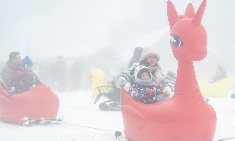 Tourists have fun at a snow resort in Nanchuan District, southwest China's Chongqing, Jan. 18, 2025. (Xinhua/Huang Wei)