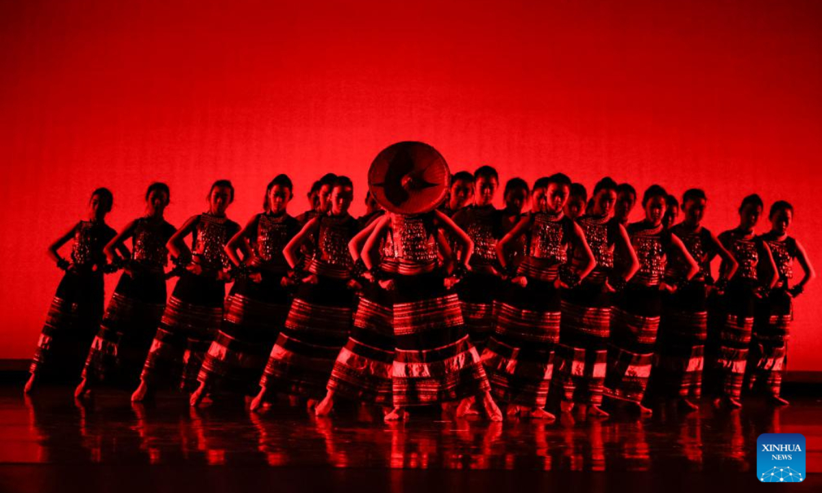 Students from the art troupe of the High School Affiliated to Renmin University of China perform during the Chinese New Year Showcase in Chicago, the United States, Feb. 1, 2025. (Photo by Joe Lerner/Xinhua)