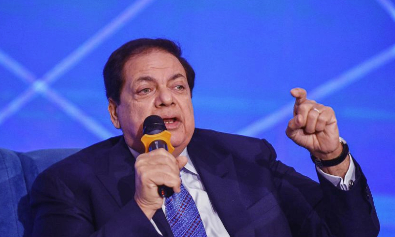 Deputy Speaker of the Egyptian Parliament Mohamed Abou El-Enein speaks at the 11th Akhbar El Youm economic conference in Cairo, Egypt, Feb. 8, 2025. (Xinhua/Ahmed Gomaa)