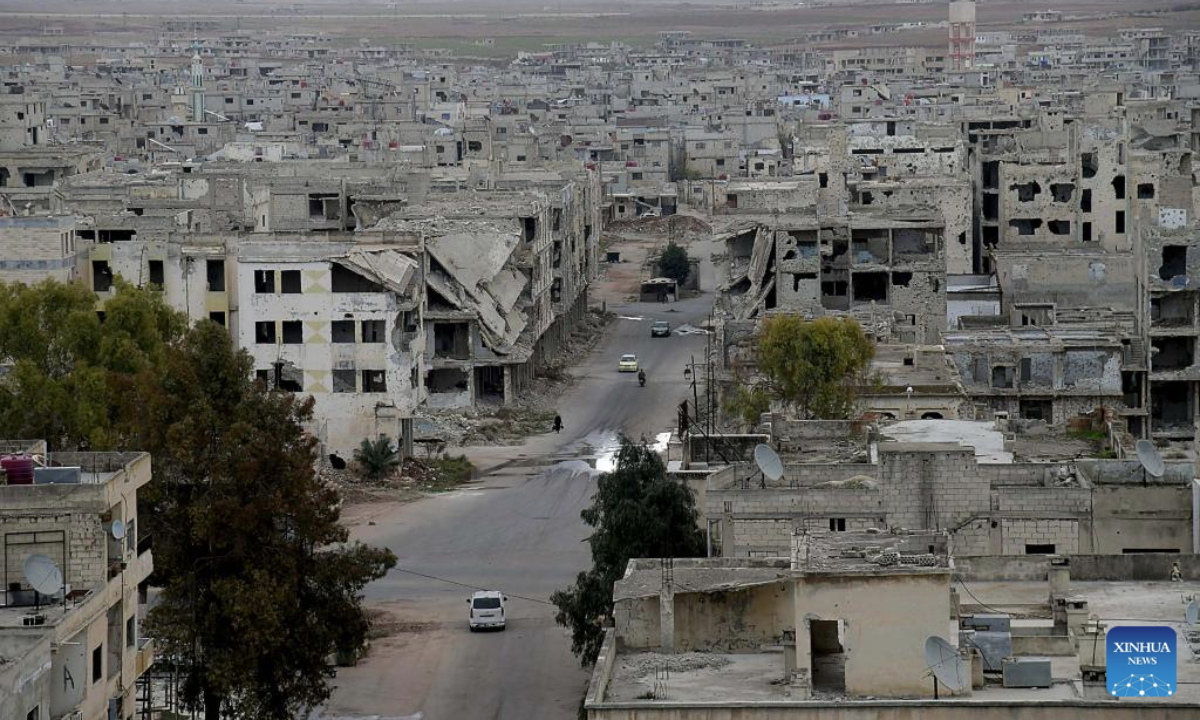 This photo taken on Jan. 22, 2025 shows a view of the war-torn Daraa city, the capital of Daraa province, Syria. (Photo by Ammar Safarjalani/Xinhua)