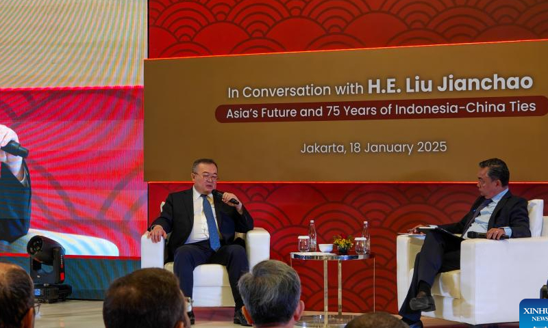 Liu Jianchao, head of the International Department of the Communist Party of China (CPC) Central Committee, delivers a speech at the Foreign Policy Community of Indonesia in Jakarta, Indonesia, Jan. 18, 2025. A delegation of the CPC, led by Liu Jianchao, visited Indonesia from Thursday to Sunday.

During the visit, Liu held talks with Indonesian political leaders, including Prabowo Subianto, president of Indonesia and general chairman of the Great Indonesia Movement Party, Megawati Soekarnoputri, chairperson of the Indonesian Democratic Party of Struggle and former president, Bahlil Lahadalia, chairman of the Golkar Party and minister of energy and mineral resources. (Xinhua/Xu Qin)