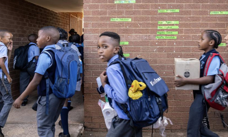 Students are seen on the first day of a new semester at a school in Johannesburg, South Africa, Jan. 15, 2025. Primary, secondary and preschool students in Johannesburg started a new semester this week. (Photo by Shiraaz Mohamed/Xinhua)