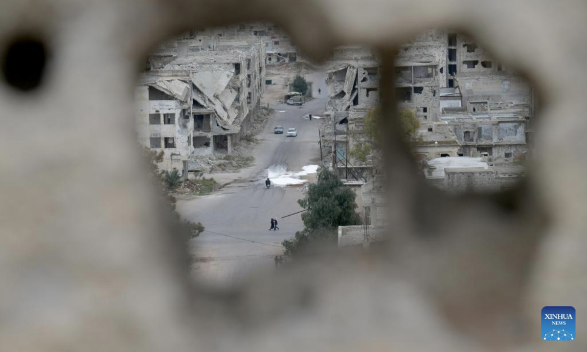 This photo taken on Jan. 22, 2025 shows a view of the war-torn Daraa city, the capital of Daraa province, Syria. (Photo by Ammar Safarjalani/Xinhua)