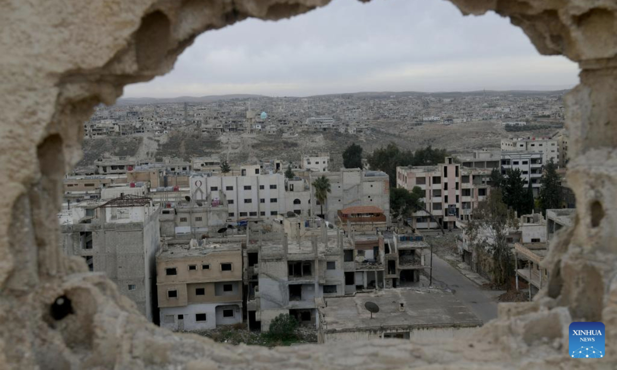 This photo taken on Jan. 22, 2025 shows a view of the war-torn Daraa city, the capital of Daraa province, Syria. (Photo by Ammar Safarjalani/Xinhua)