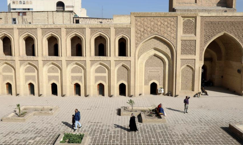 This photo taken on Jan. 15, 2025 shows the courtyard of Mustansiriya Madrasah in Baghdad, Iraq. The historical building established in 1227 was once a scholarly complex providing higher education. (Xinhua/Khalil Dawood)