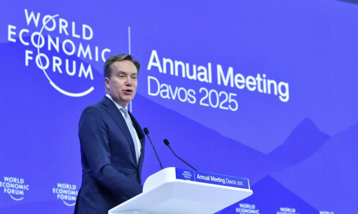 World Economic Forum (WEF) President Borge Brende delivers closing remarks during the WEF annual meeting in Davos, Switzerland, on Jan. 24, 2025. Xinhua/Lian Yi)