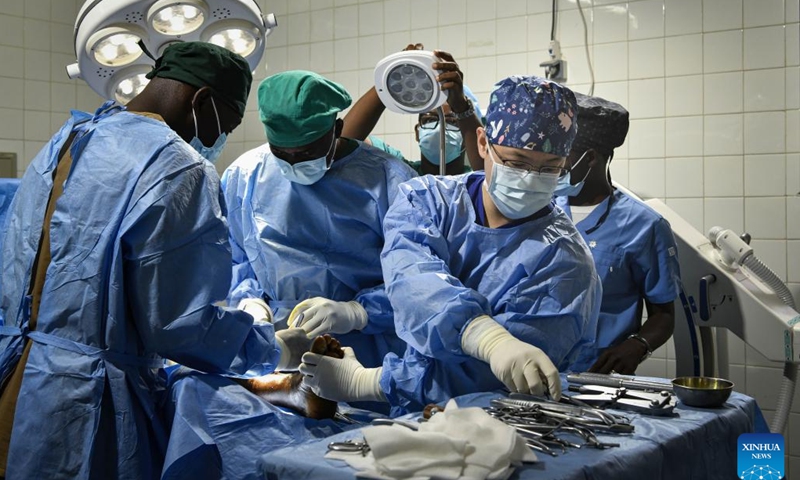 Chinese doctor Ouyang Xunyan, a member of the 20th Chinese medical team to Chad, performs surgery for a patient at the China-Chad Friendship Hospital in N'Djamena, Chad, Jan. 9, 2025.