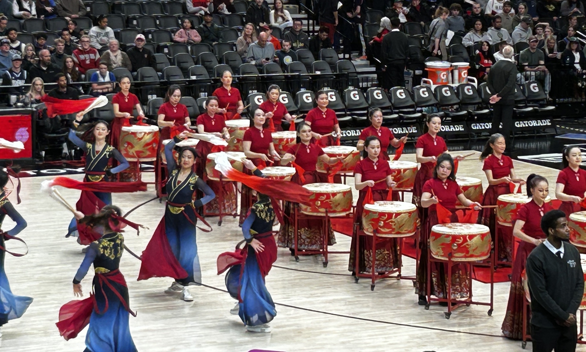 The Mulan drumline members perform before an NBA game on December 28, 2024 in Portland, the US. Photo: Courtesy of Dong Wenzhu