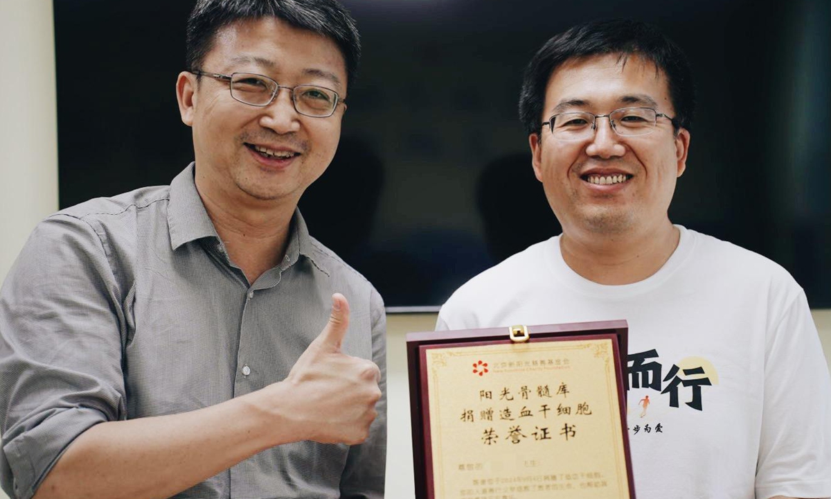 Liu Zhengchen (left) and the stem cell donor, surnamed Li Photo: Courtesy of Liu