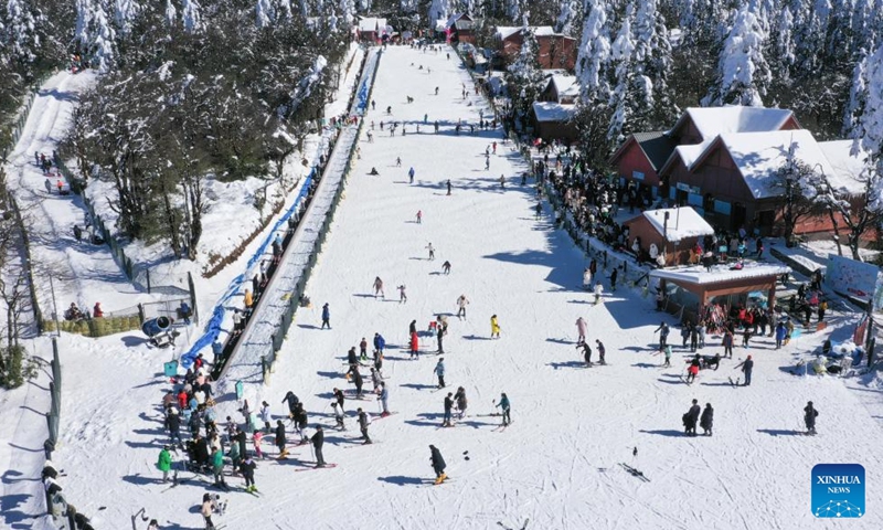 An aerial drone photo taken on Jan. 12, 2025 shows a view of Mount Emei scenic spot in southwest China's Sichuan Province.